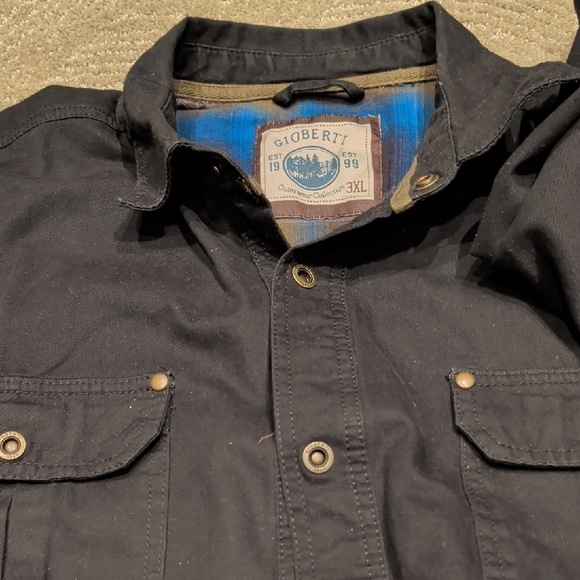 Men's Black Shirt Jacket with Blue Plaid Lining - Picture 3 of 4